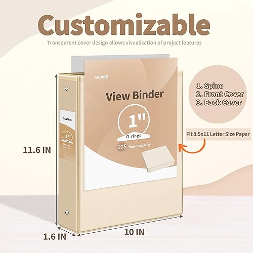 Miniatura 7 de SUNEE Carpeta de 3 anillos de 1 pulgada, paquete de 4 unidades, carpeta transparente de tres anillas, sin PVC (se ajusta a 8.5 x 11 pulgadas) para