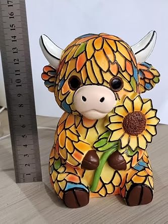 Stained Highland Cow Lamp, Vintage Highland Cow Lamps Stained Resin Table Lamps, Animal Series Night Light Home Decor, 3D Cute LED Animal Bedside Table Night Lights for Cow Lovers (Yellow) [Energy Class A+]