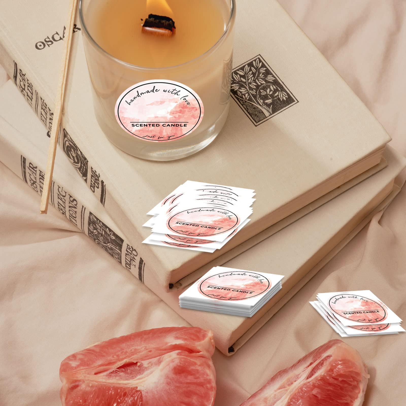 Joyfulmap 500pcs Preprinted Scented Candle Labels, 5 Watercolors Handmade with Love Stickers - Image 2
