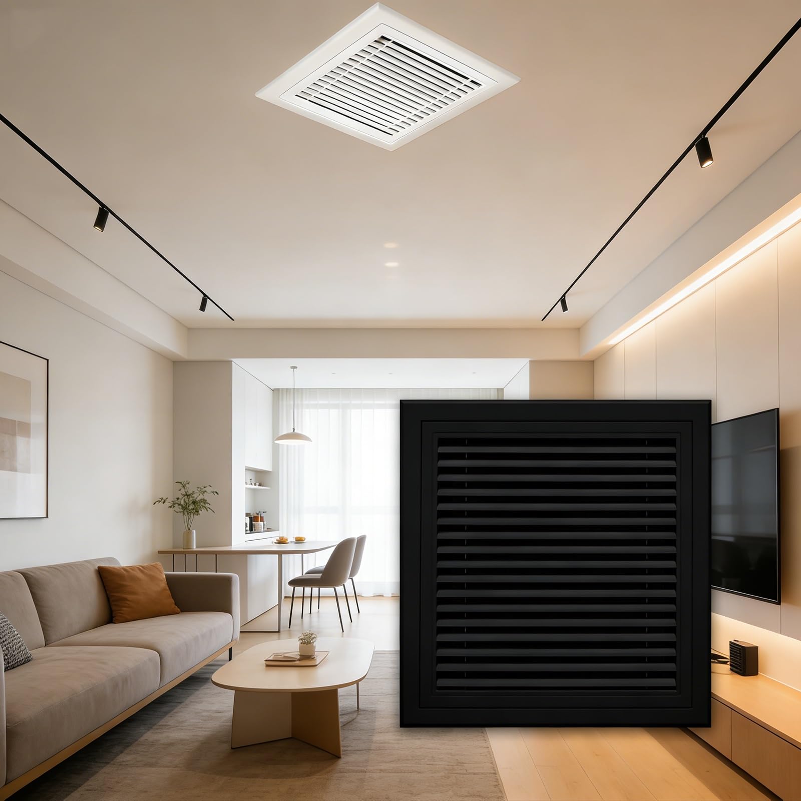 Griglia di Ventilazione, 16x48 in Alluminio Nero, per Sistema di climatizzazione, con Filtro Rimovibile, diffusore a soffitto, Ventilazione a Parete e a Pavimento. Griglia di Ventilazione r