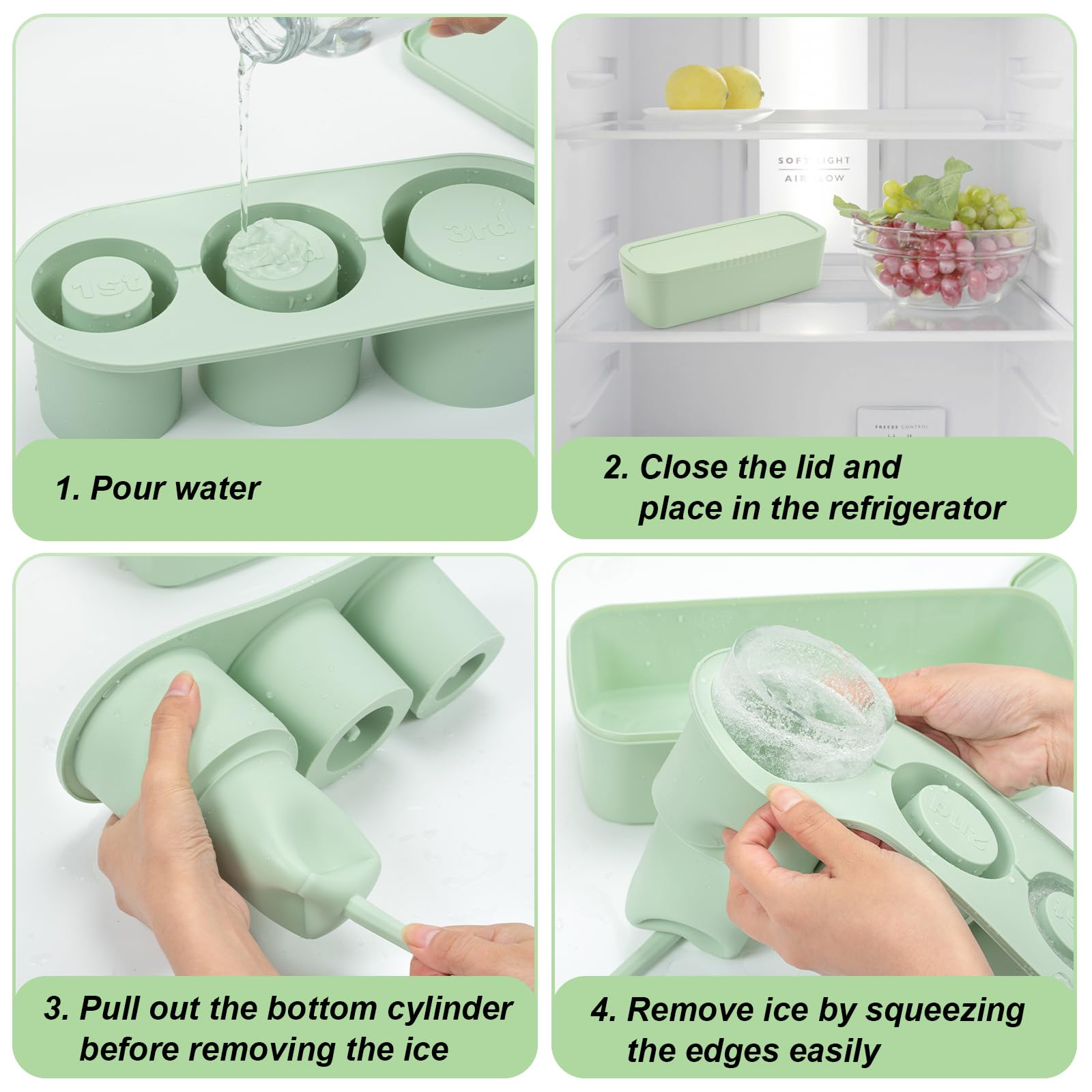 Stampo Per Cubetti Di Ghiaccio In Silicone Per Stanley Cup – 3 Scomparti Con Coperchio, Adatto A Bicchieri 20-40 Oz (Accessorio Per Tumbler) - 2