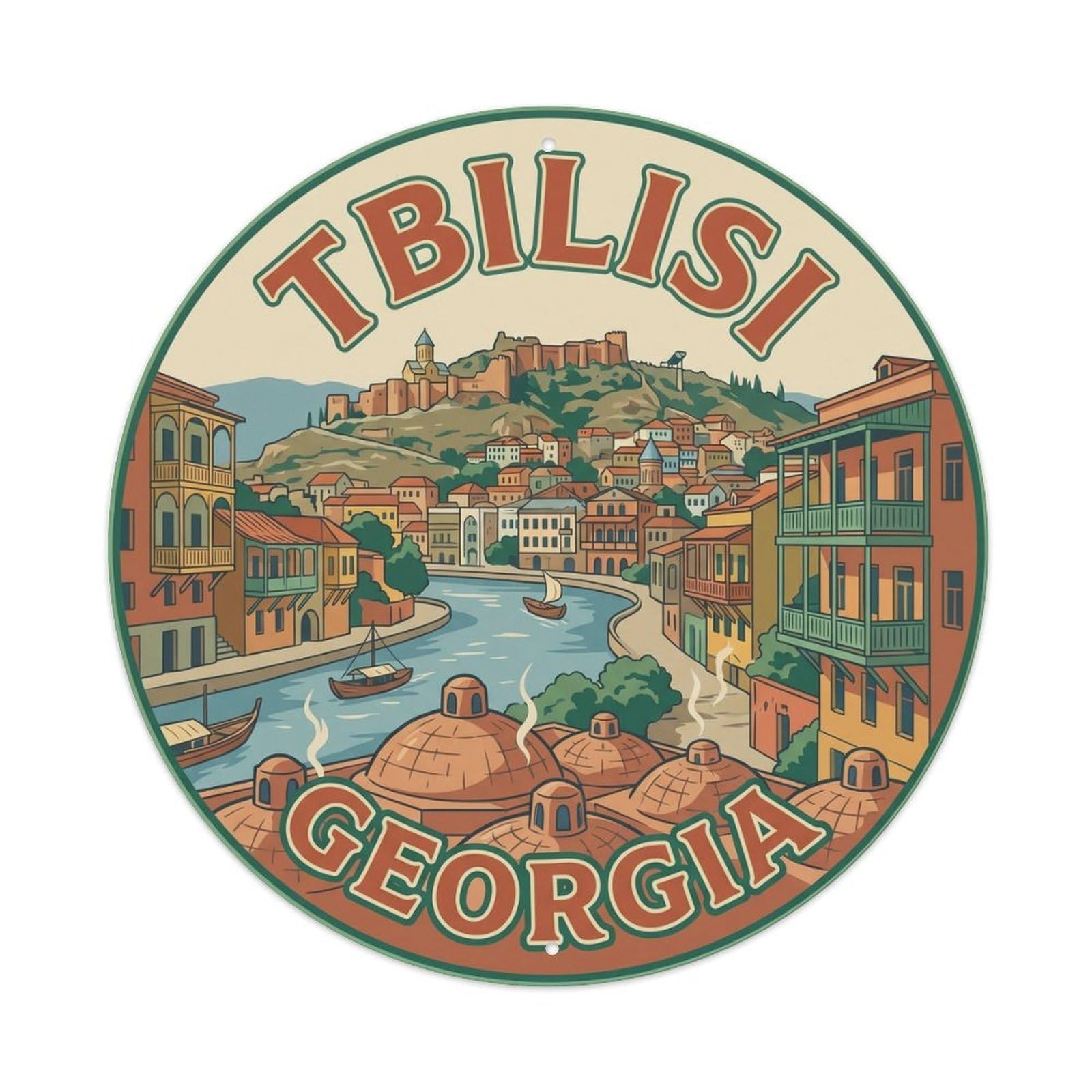 Vintage Travel Tbilisi Georgia Fortress Metal Tin Sign
