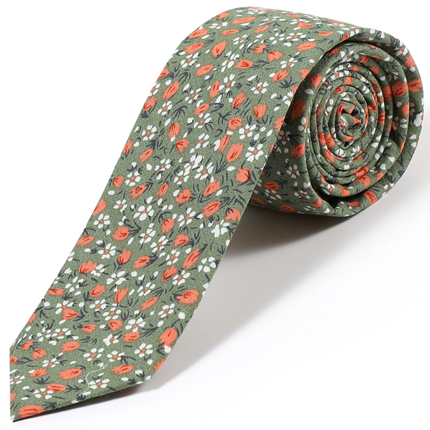 Parquet Mens Floral Tie | Cotton Printed Skinny Necktie for Wedding | Spring &amp; Summer