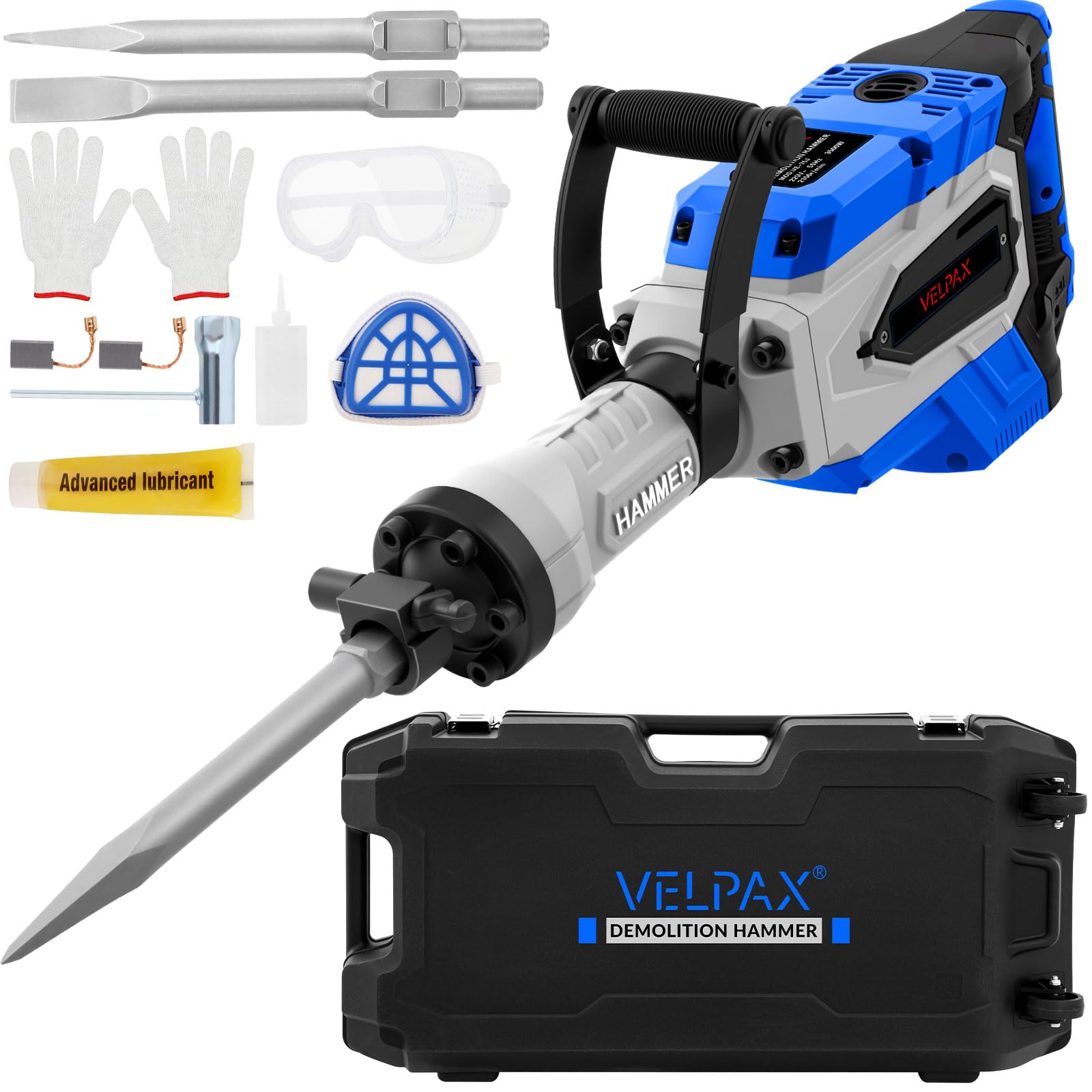 3500W 75J Demolition Hammer,2300 BPM Jackhammer,with 2 Replaceable Chisels,360°Anti-Vibration Rotary Handle,Electric Chisel for Concrete Breaking and Heavy-Duty Work