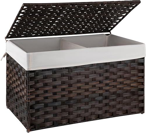 Miniatura 8 de OIAHOMY Cesta de almacenamiento grande con tapa, cesta de manta de 42.3 galones (160 L) con bolsa extraíble con forro, cesta de mimbre con asa,