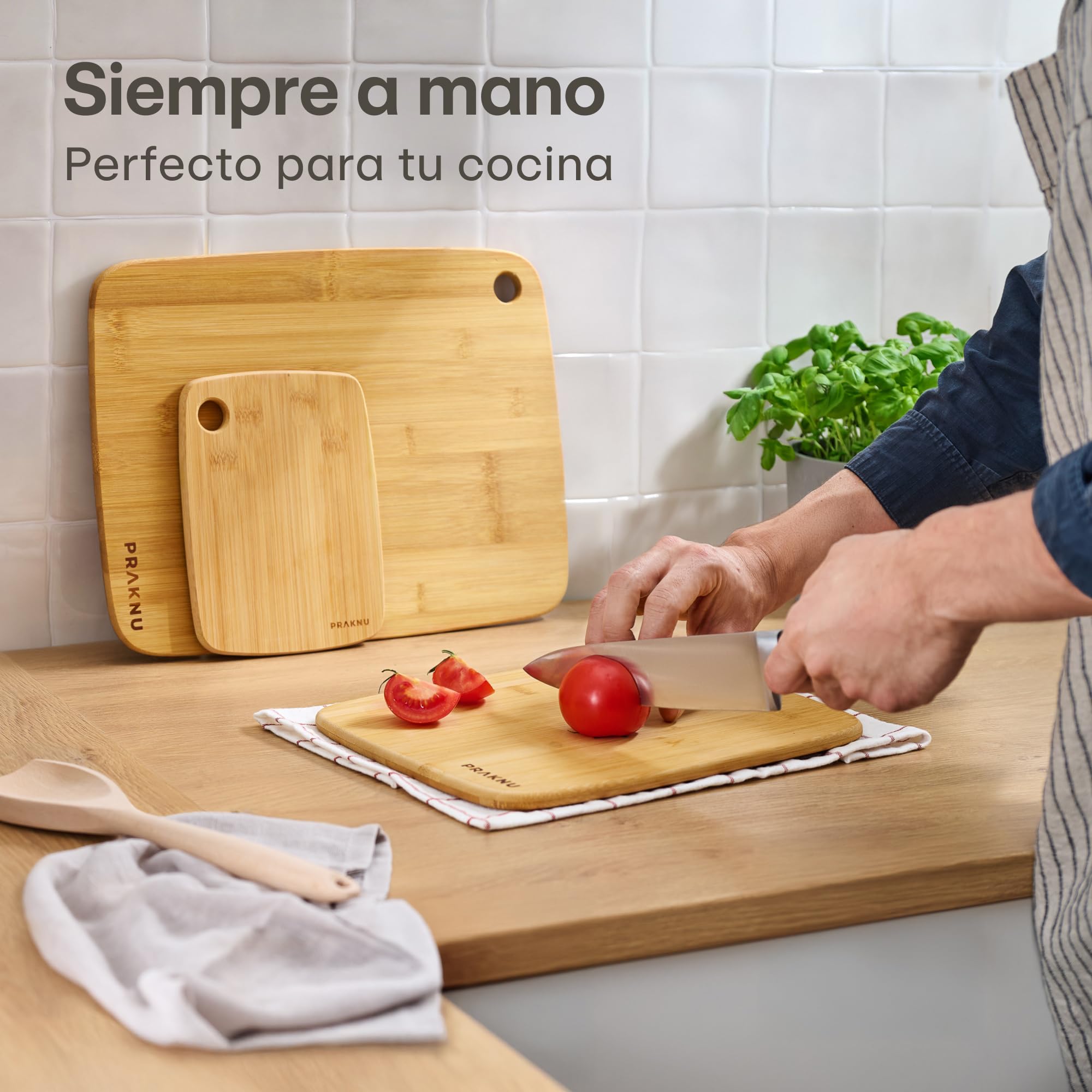 Praknu Tabla De Cortar Cocina Madera Bambú - Juego De 3 Piezas - Versátil y Robusta - Bambú FSC® Sostenible Para Verduras, Carne Y Pan - Varios Tamaños
