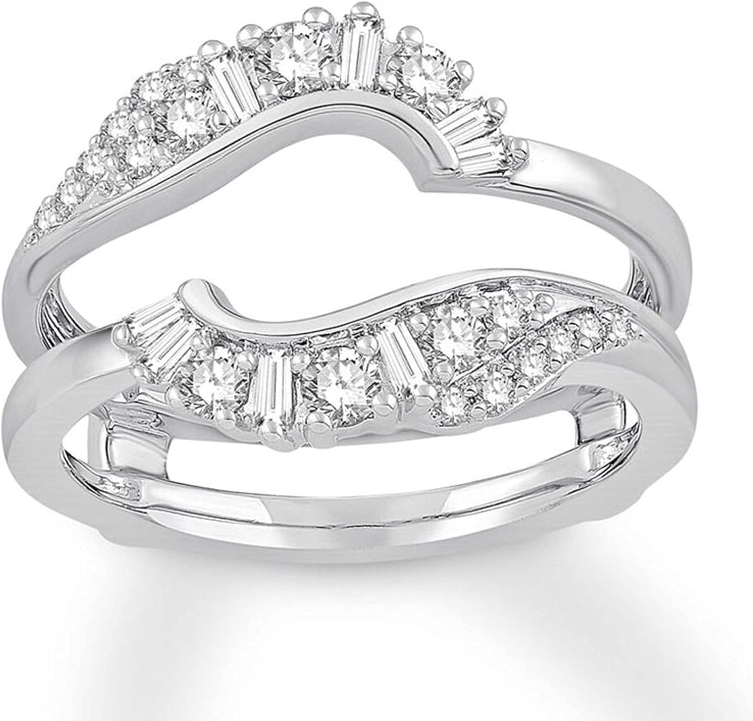 1.00 Ct Round & Baguette Cut Wrap Enhancer Engagement Wedding Ring for Womens 925 Sterling Silver