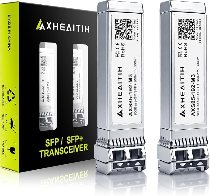 2 Pack 10GBase-SR SFP+ LC Transceiver 10G Multimode Optical Module Plug and Play