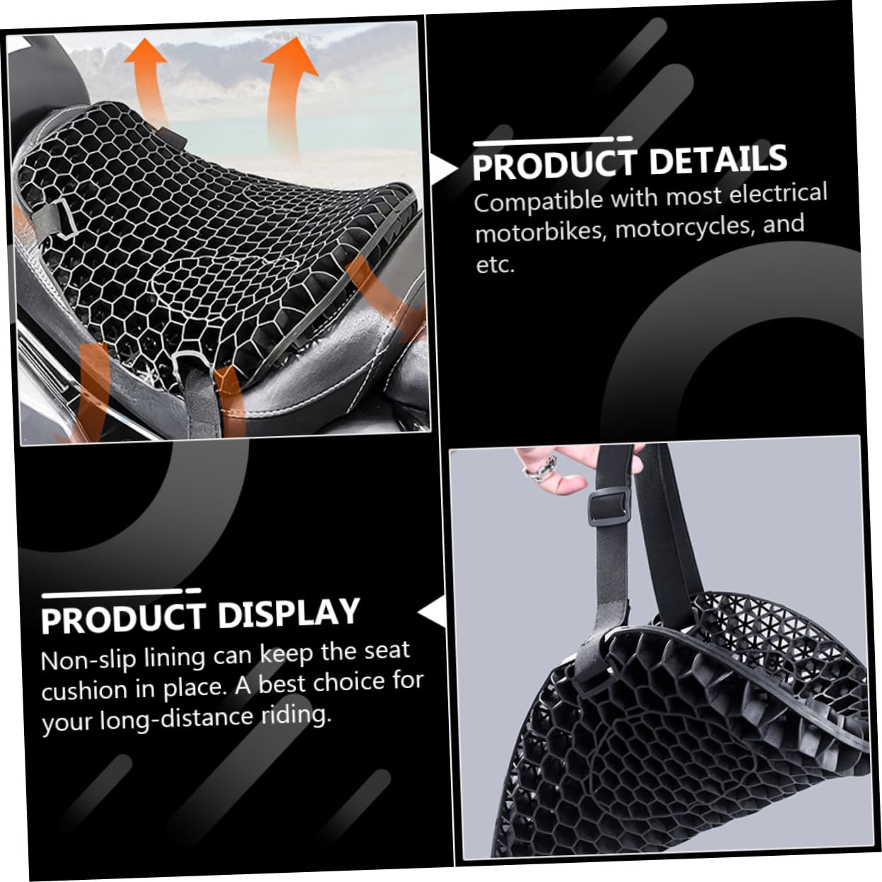 Gatuida Cojín de Gel y Funda de Felpa para Asiento de Motocicleta Negro, Absorción de Impactos y Aislamiento Térmico, Adecuado para Viajes Cómodos y Seguros