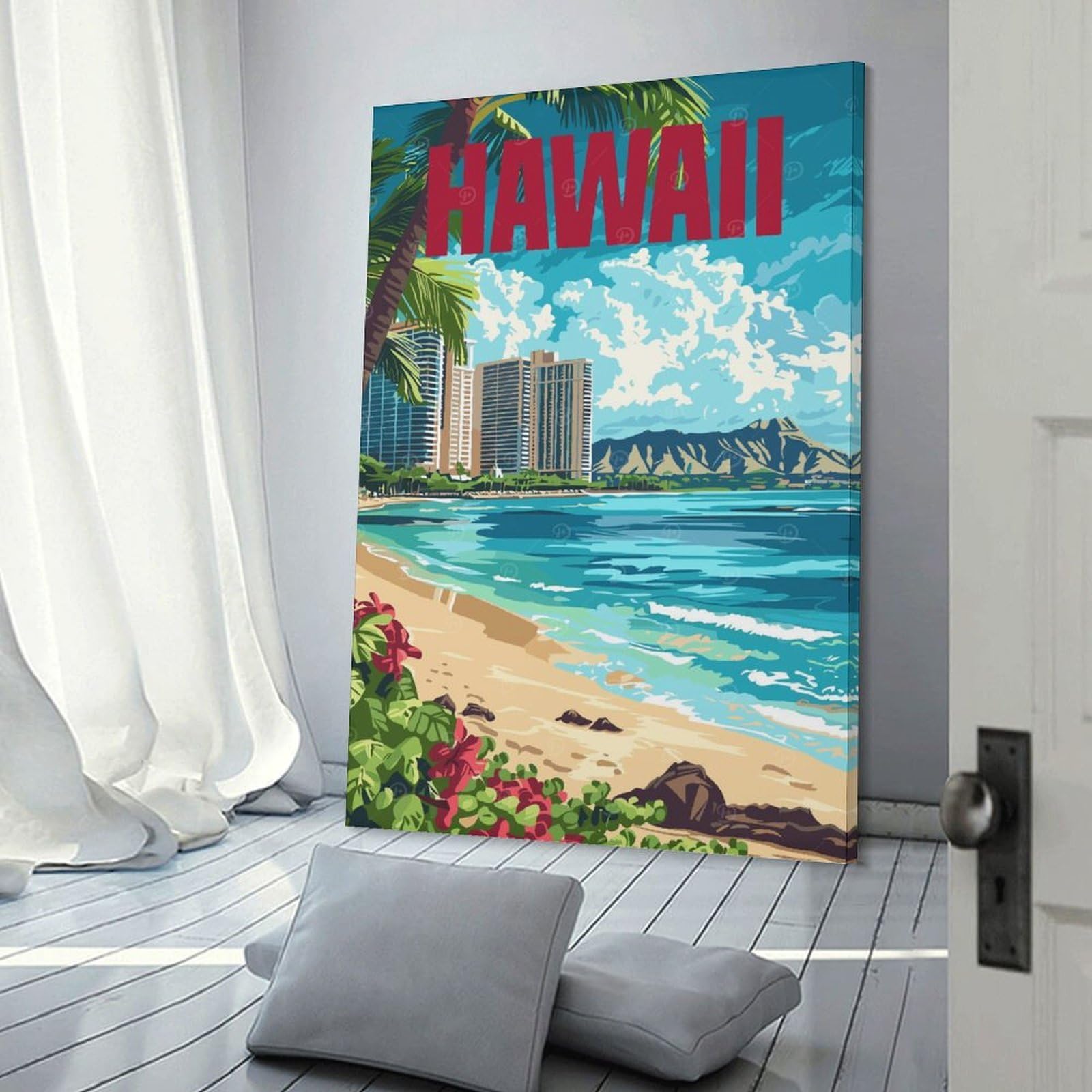 Junmoney Hawaii Beach Canvas Wall Art 24x36inch(60x90cm), for Home Lounge, Bedroom Or Reading Nook, Eye Catching Artwork for Blank Walls
