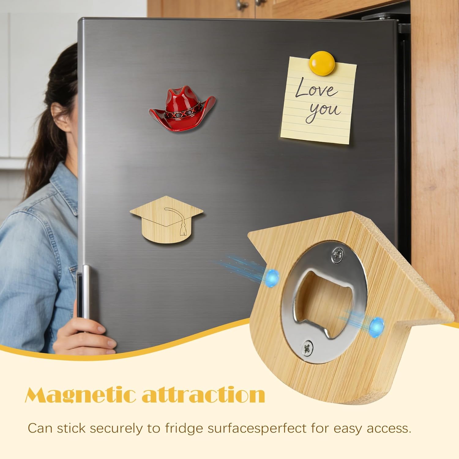 24 Pcs Magnetic Bottle Openers 3.5in Wooden Graduation Cap Shaped Beer Openers Wood Fridge Magnets Unique Class of 2026 Bottle Opener Gift for Beer Lover Senior College Graduation Party Favors