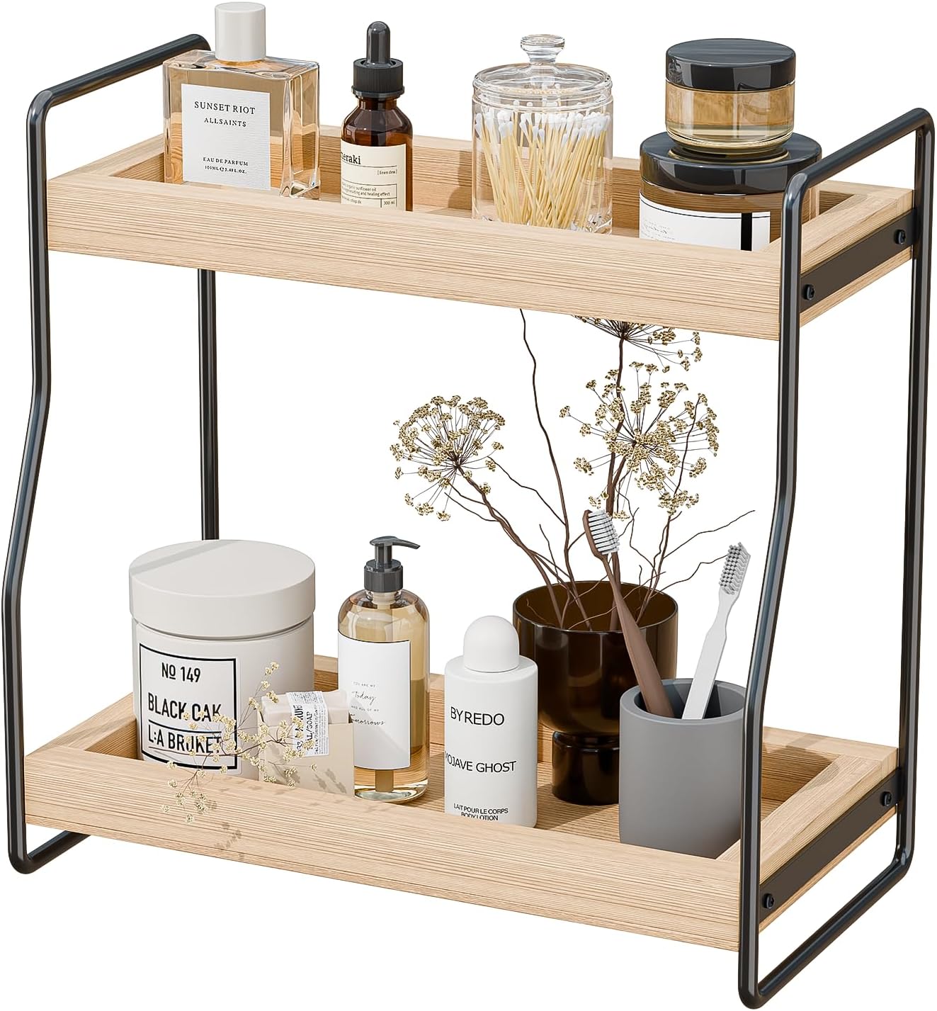 Amazon.com: Messmenos Bathroom Organizer Countertop, 2 Tier Solid Wood ...