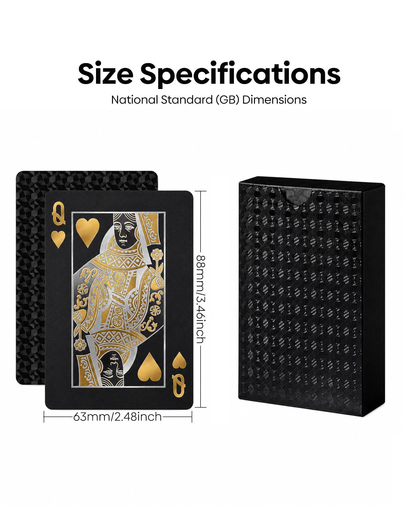 Carte da gioco impermeabili in plastica PET, colore oro nero, carte da poker lavabili e durevoli, per Texas Hold'em, Blackjack, Game Night, campeggio, viaggi, feste e regali, dimensioni