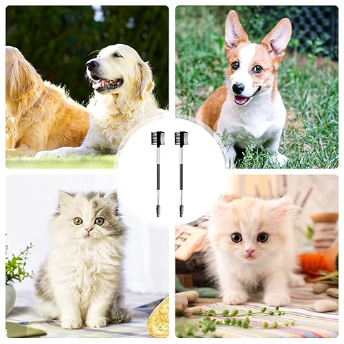 Miniatura 7 de Peine de aseo de doble cara de 2 piezas, removedor de manchas de lágrimas y cepillo de limpieza de ojos para perros y gatos