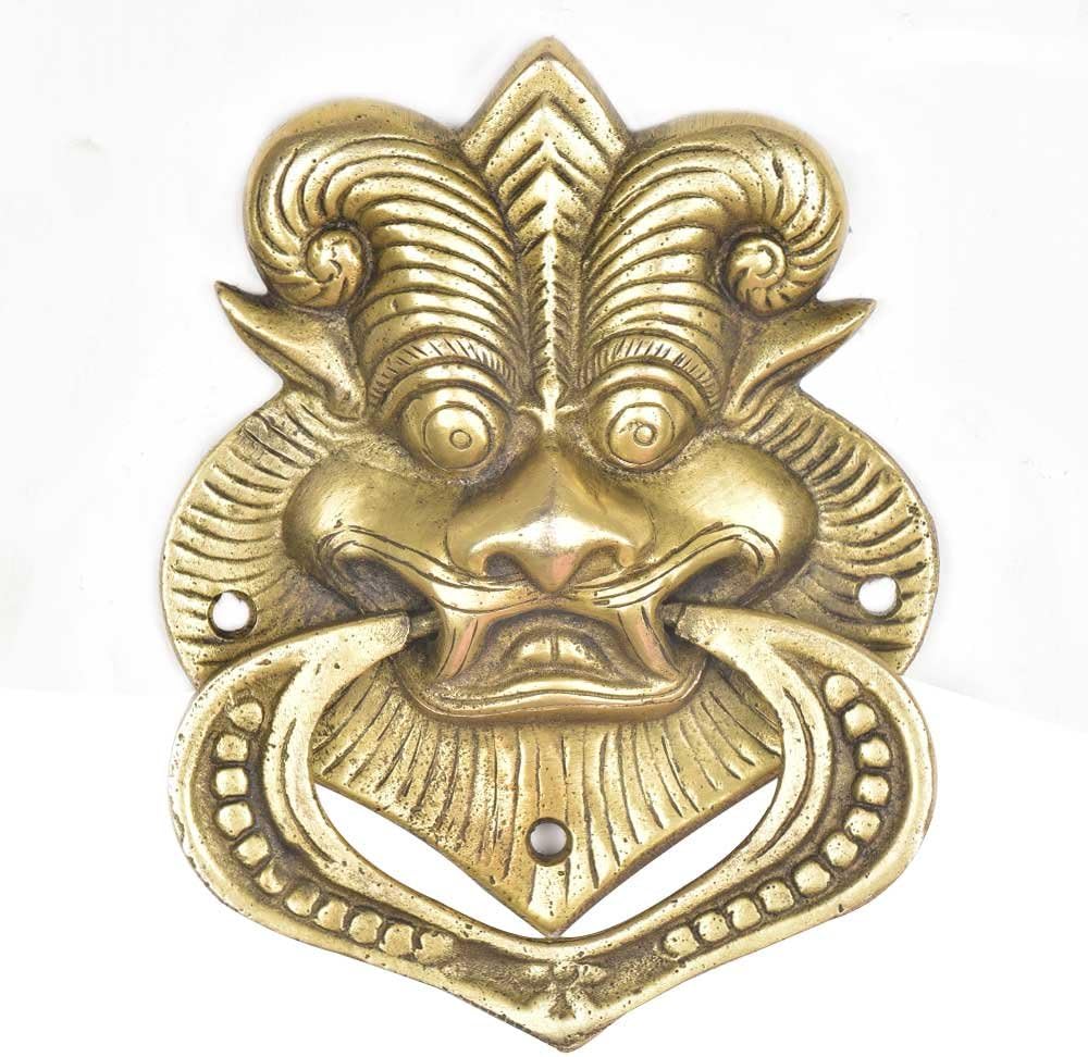 Indian Shelf Brass Asian Dragon Door Knocker - Gold Front Door Decoration - Victorian Style Main Door Accessories Items Brass - 15.24 Cm