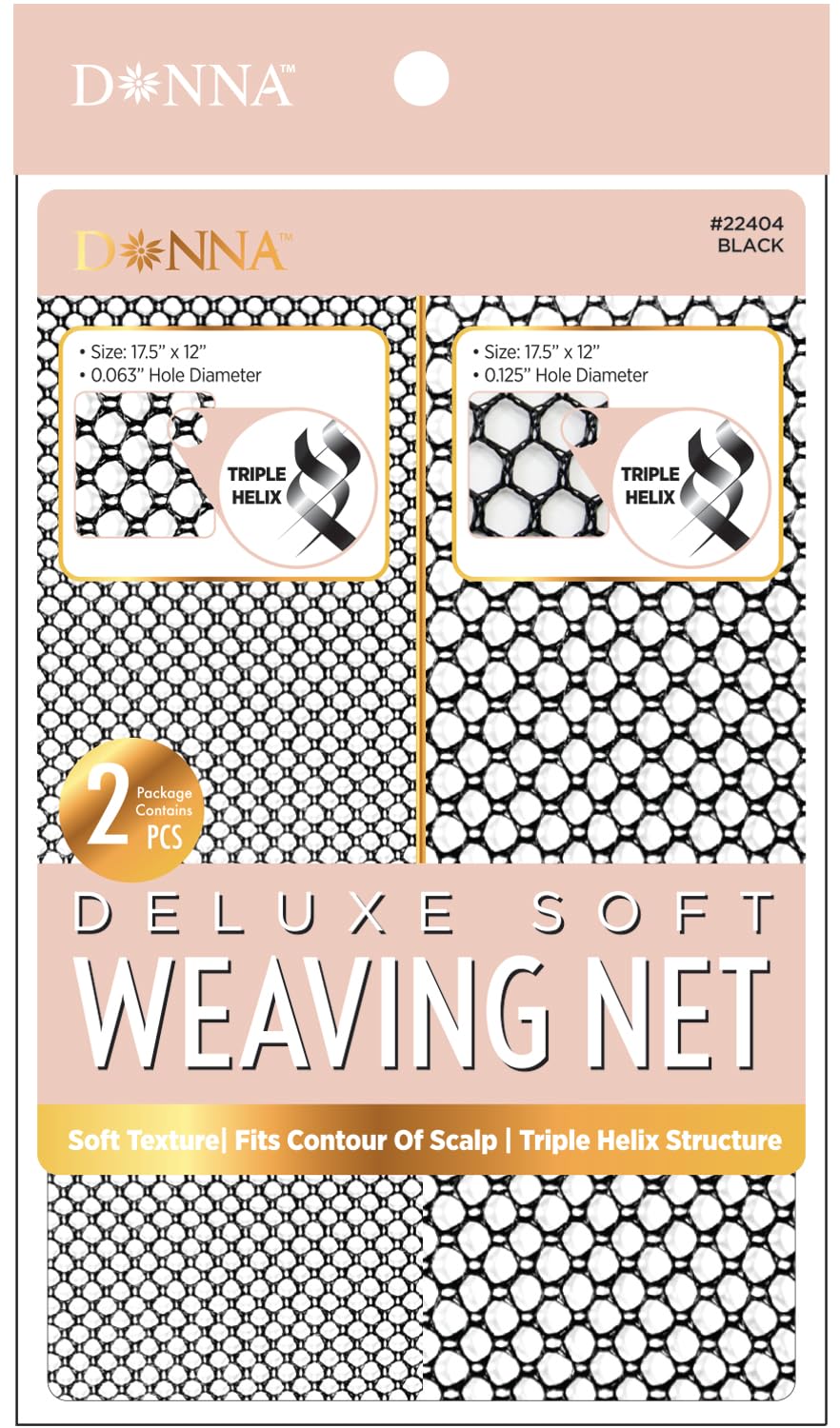 DONNA Deluxe Soft Weaving Net 2PCS, 17.5"x12" Mesh Hair Net for Sew-In Weave – Soft Triple Helix Net with Small & Large Hole Sizes, Flexible Secure Fit for Professional Styling