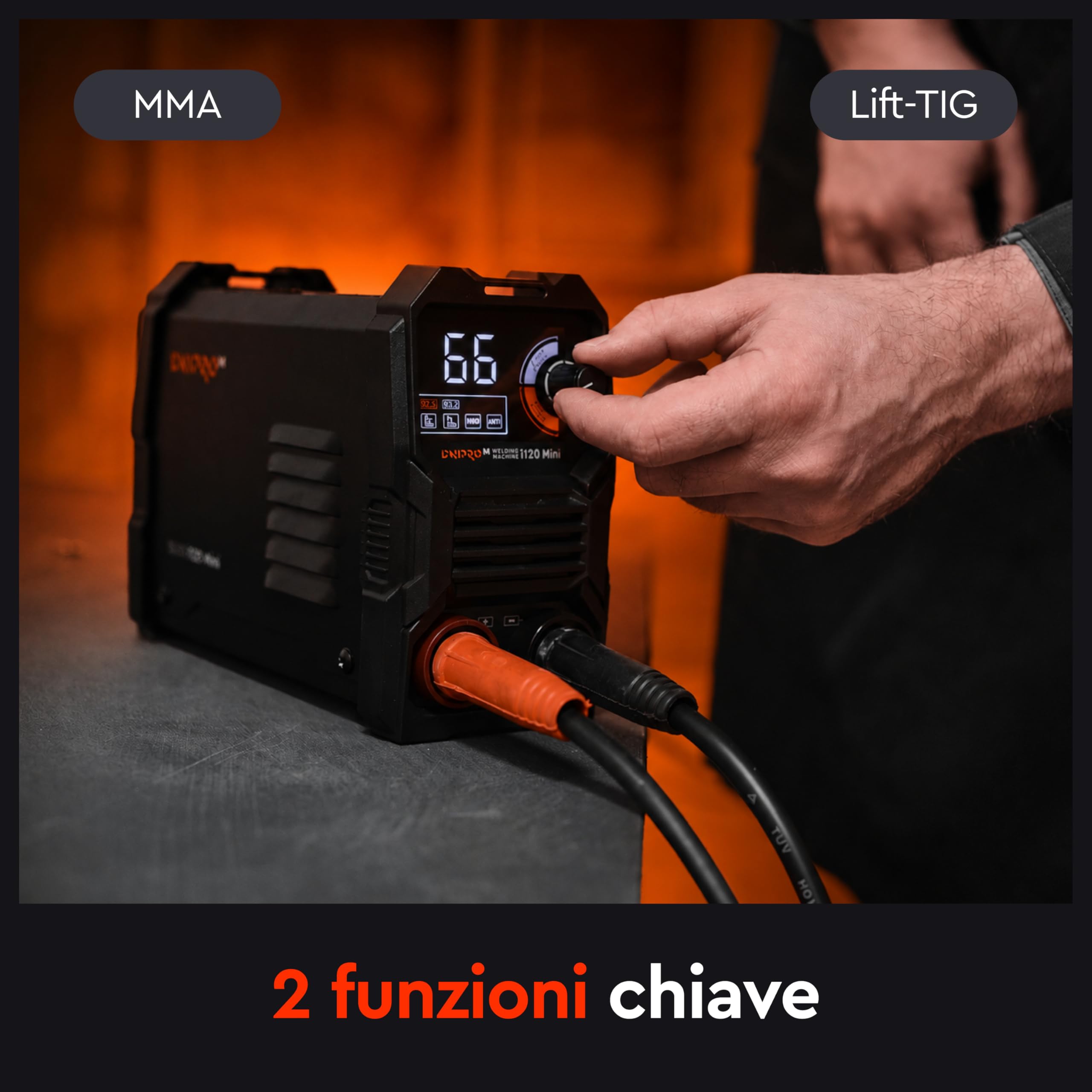 Saldatrice Elettrodo i120 Mini 120A 230V - Saldatrice con Hot Start, ArcForce, AntiStick, VRD e Display LED - Saldatrice Inverter Elettrodo per Ferro e Acciaio di Dnipro-M