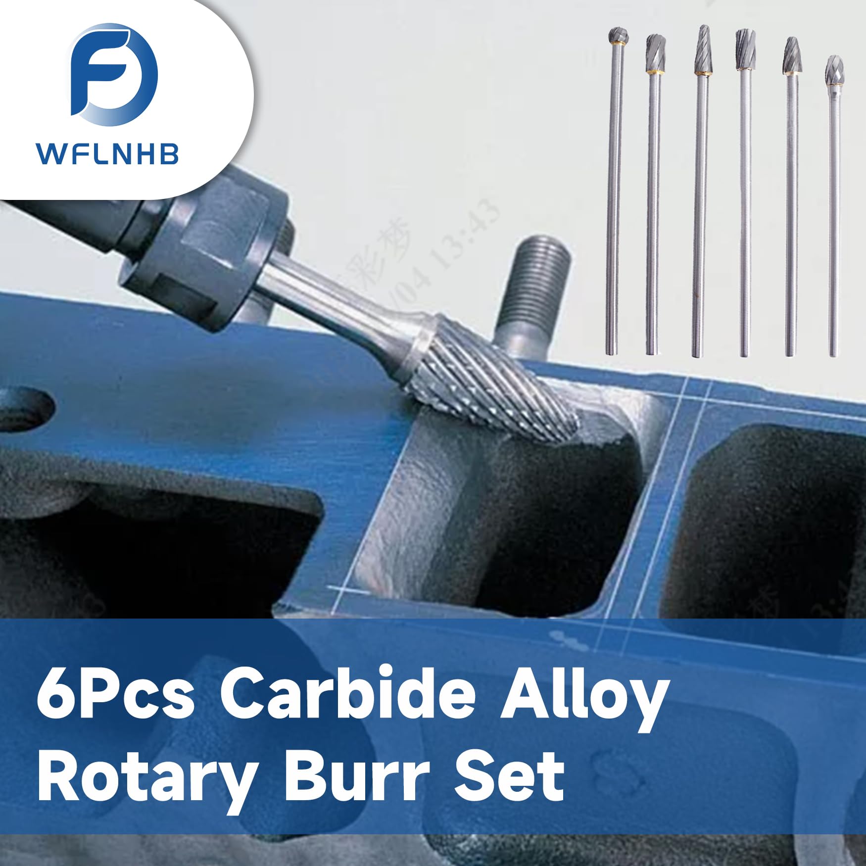 WFLNHB Carbide Alloy Rotary Burr Set 6Pcs 6mm 1/4 Inch Shank 150mm Long — Amazon image 3