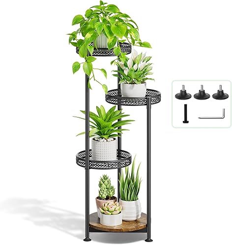 Soporte de metal de 4 niveles para plantas en interiores, soporte alto de esquina escalonada para plantas al aire libre para múltiples plantas,