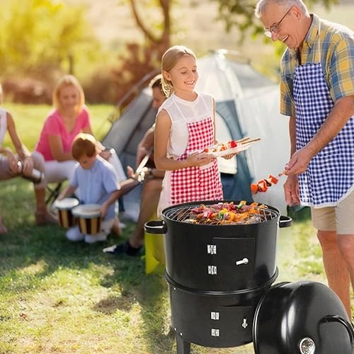 Miniatura 7 de Parrilla ahumadora de carbón 3 en 1, parrilla vertical de carbón para exteriores, con termómetro integrado, ventilación de aire, 2 puertas de acceso