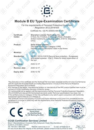 UVBrite 2-12 PACK Solar Eclipse Glasses CE and EN ISO 12312-2 Certified | Conforms to PPE Regulation (EU) 2016/425 - Filters for Direct Observation of the Sun | Total Eclipse 12 August 2026 Spain-UK