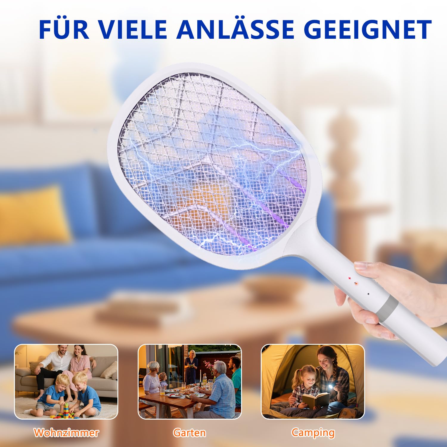 Elektrische Fliegenklatsche: 4800V Fliegenklatsche Elektrisch mit UV Lichtfalle, 2 in 1 USB mit 2000 mAh Akku Aufladbar Abnehmbar Elektro Mückenklatsche mit Ladestation, für Mücken-One