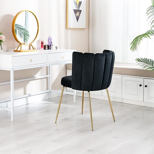 Miniatura 8 de Juego de 2 sillas de comedor modernas de terciopelo, elegantes sillas auxiliares tapizadas para cocina y comedor, cómoda silla de maquillaje para