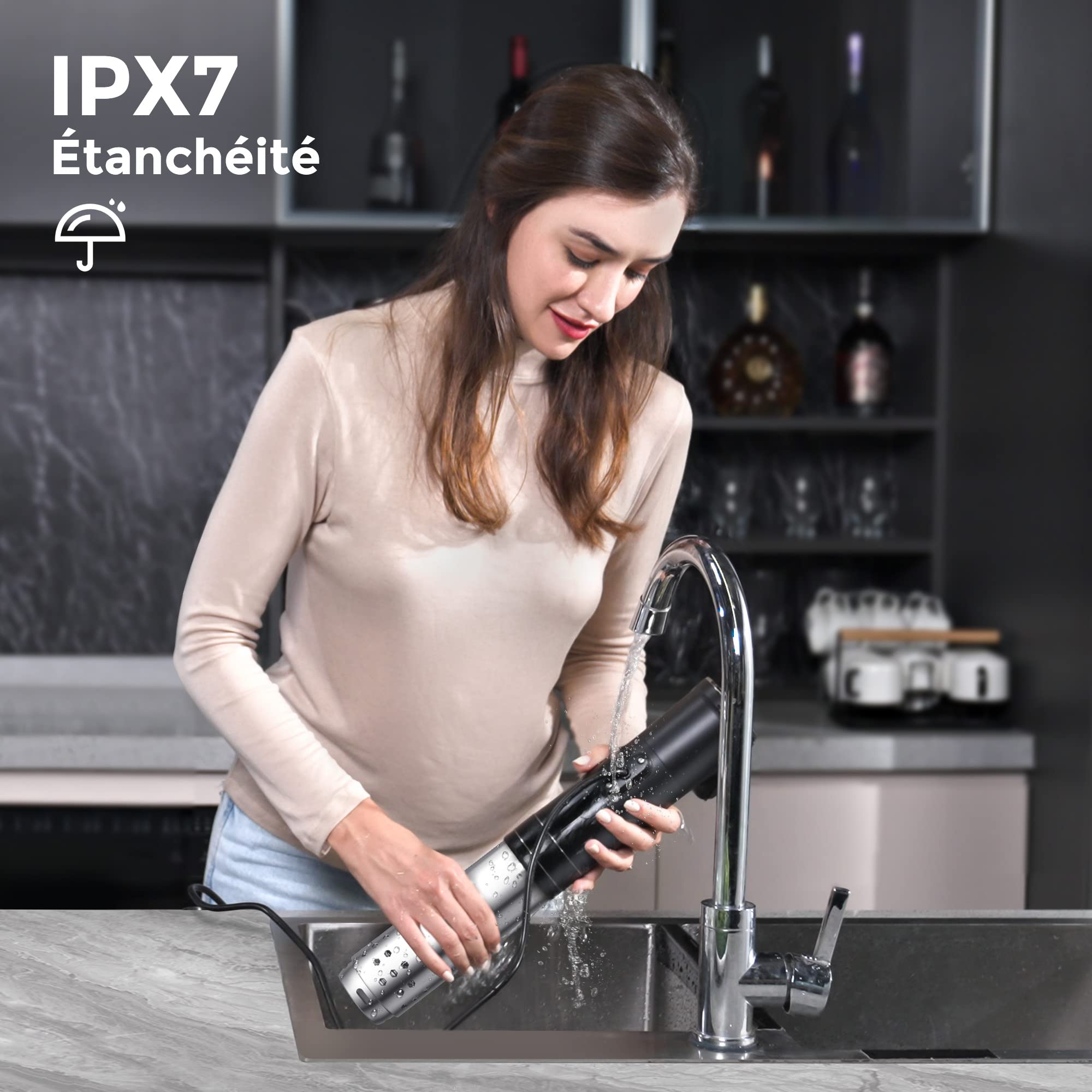 KitchenBoss Thermoplongeur WLAN Cuiseur Sous Vide: G330 Wifi Cuisson Sous Vide, 1100W,IPX7 Imperméable à l'eau d'Immersion de Cuisinière Thermostat Réglable APP Contrôle, Acier inoxydable, Noir
