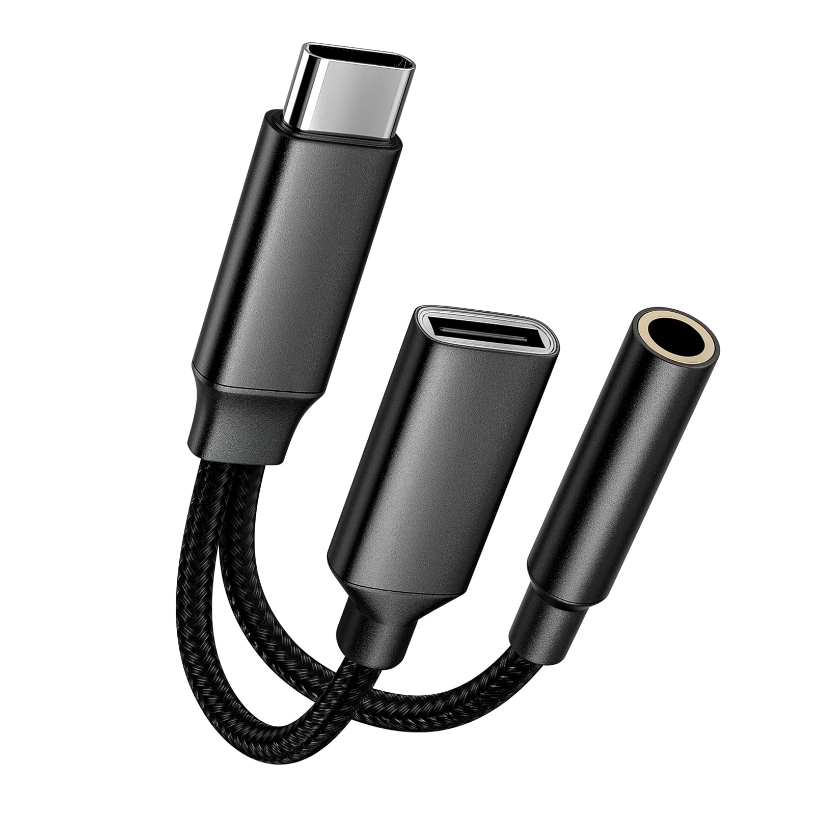 USB C to 3.5mm Headphone Charger Adapter, Punasi 2-in-1 USB C Aux Audio Jack Supports 60W PD Fast Charging Dongle Cable Cord Compatible with Pixel 5 4 3, Huawei P40 Pro, Galaxy Note20 S20 Ultra(Black)