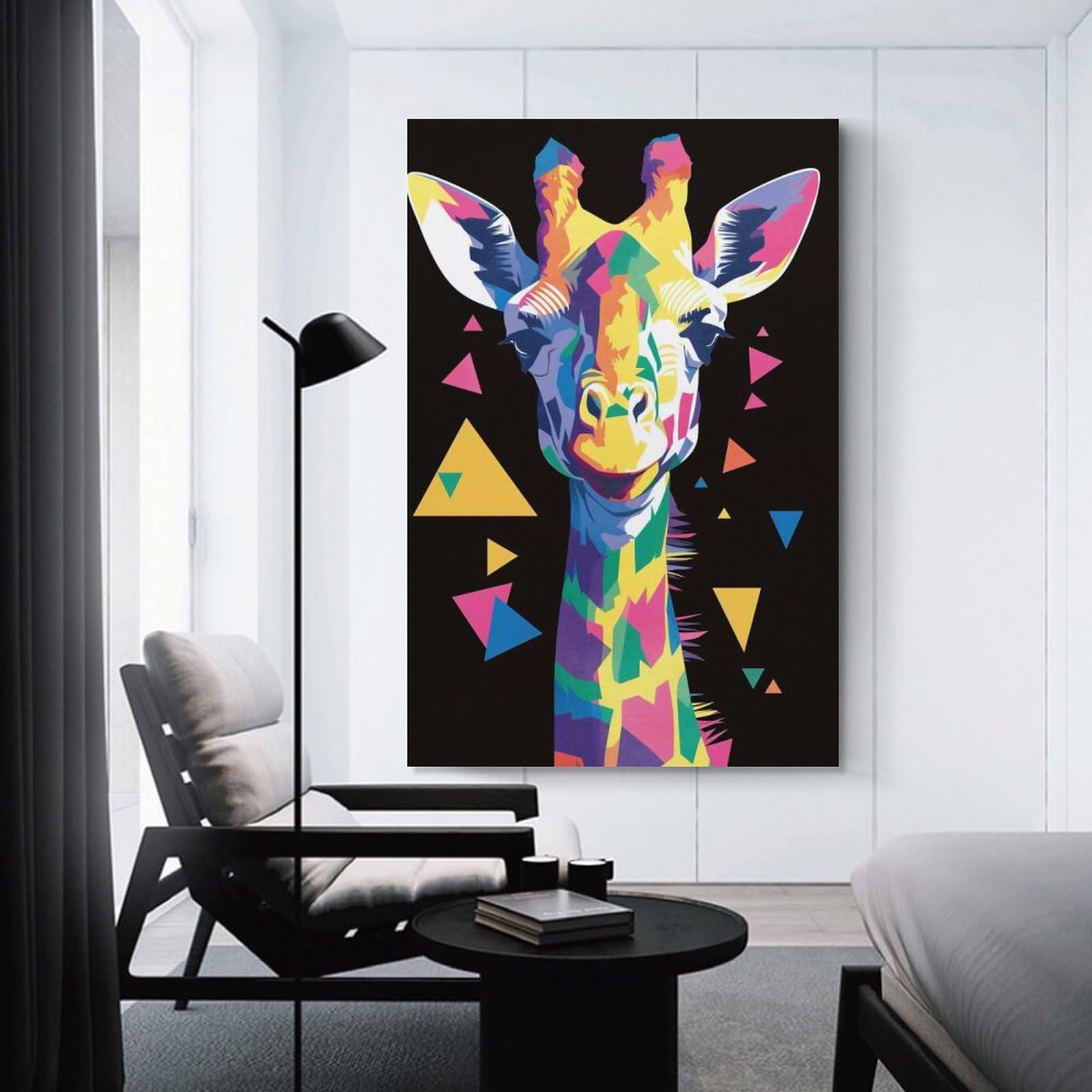 Junmoney Canvas Art Print Colorful Geometric Giraffe Portrait, 20x30inch(50x75cm), for Office, Study Or Home Workspace, Decorative Artwork for Productive Spaces