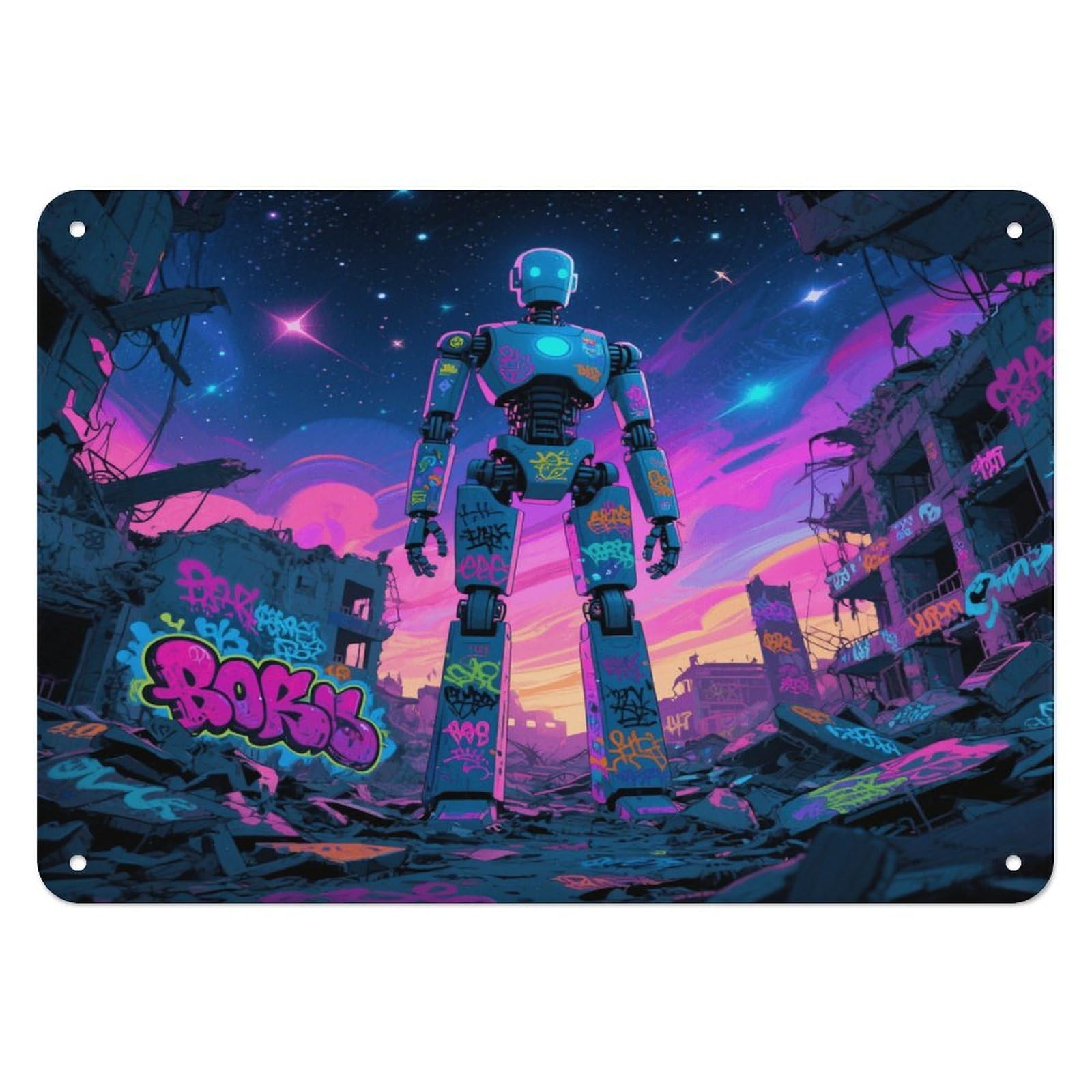 Fekiloot Style Graffiti Robot Wall Decor Iron Painting Metal Sign