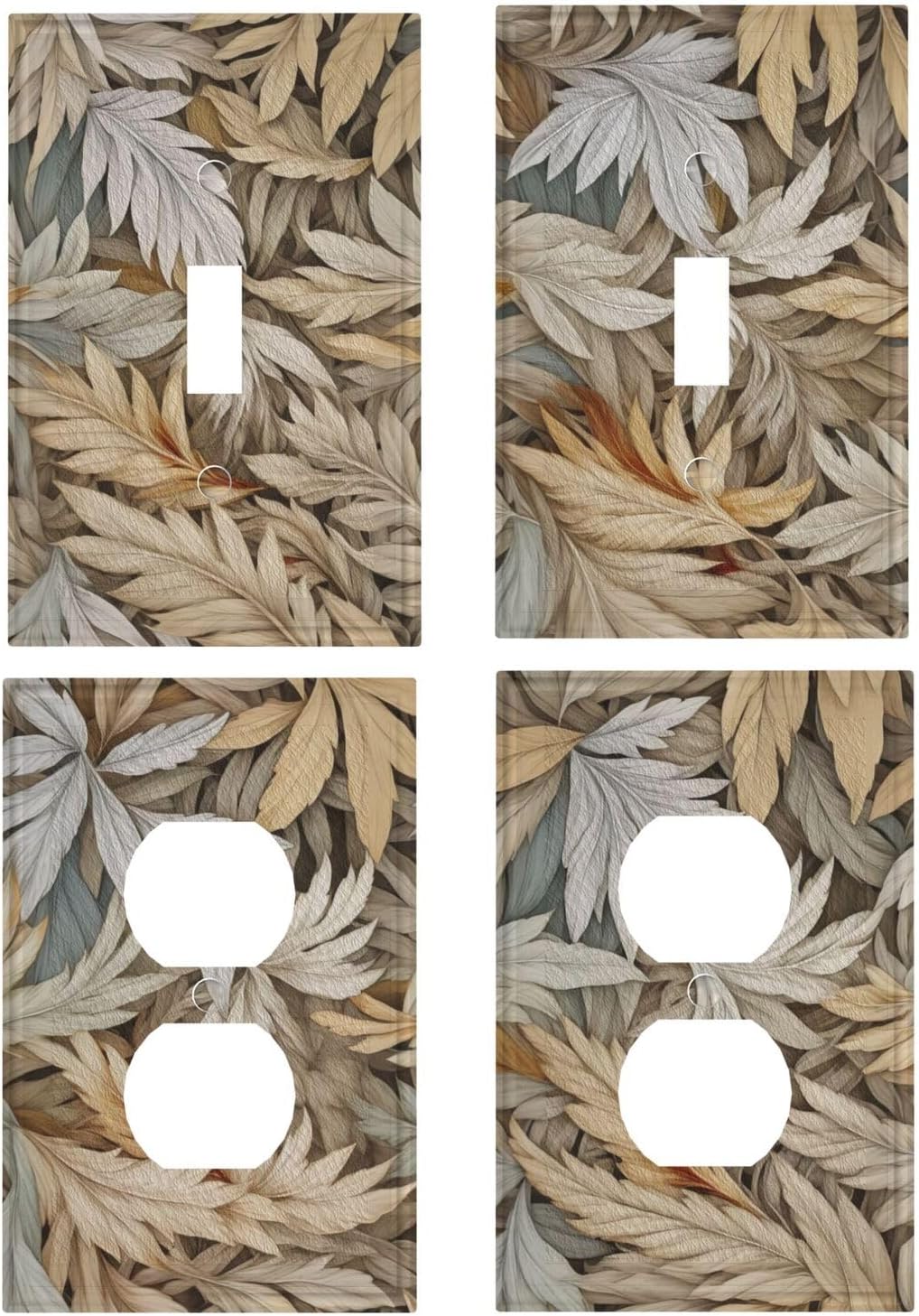 Blue Blooming Flowers Decorative Art Light Switch Covers 1 Gang Single Toggle Single Duplex Outlet Wall Plate Switchplate Electrical Faceplate 4 Packs Combination Design