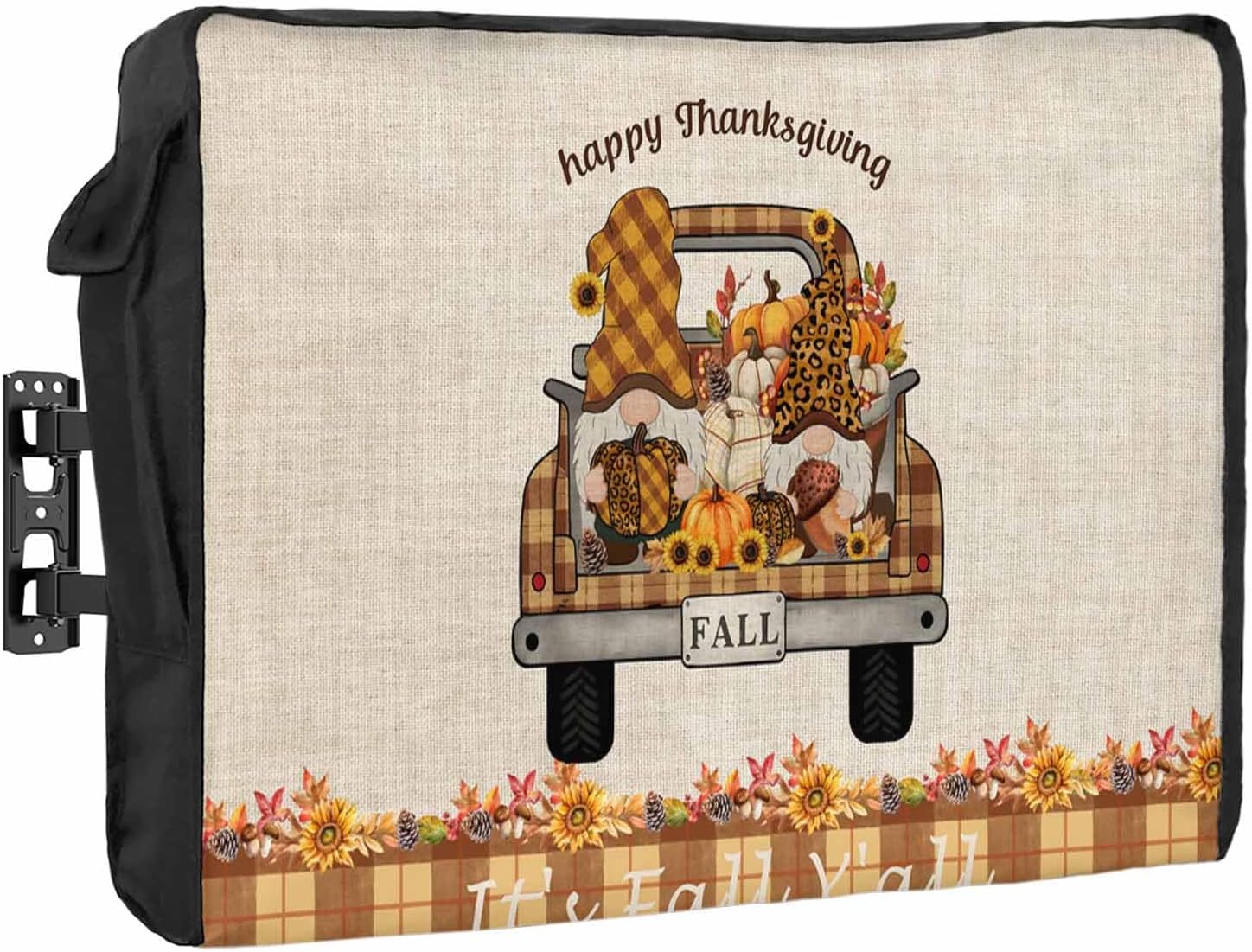 Truck for Thanksgiving Outdoor TV Cover Gnome Fall Pumpkin Linen Texture Waterproof and Weatherproof 70"-75" LCD Movable Shield TV Display Screen Protector Outside Television Covers 68"Wx42"H