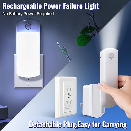 Miniatura 6 de Paquete de 3 luces LED de falla de energía, 4 en 1 linternas recargables enchufables con detección de movimiento, luces LED de emergencia para