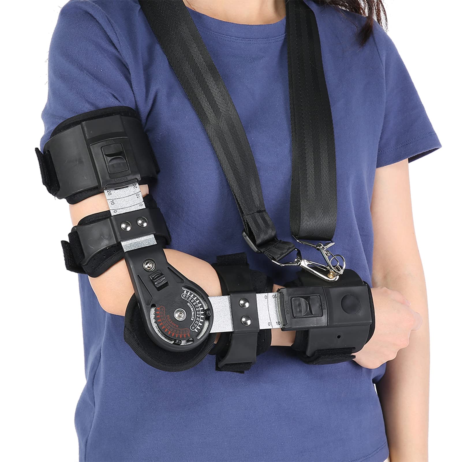 Soporte de Codo con bisagras, férula estabilizadora de Poste de Codo Transpirable Ajustable para dislocación, Fractura, (Mano Izquierda, Mano Derecha, Unisex)