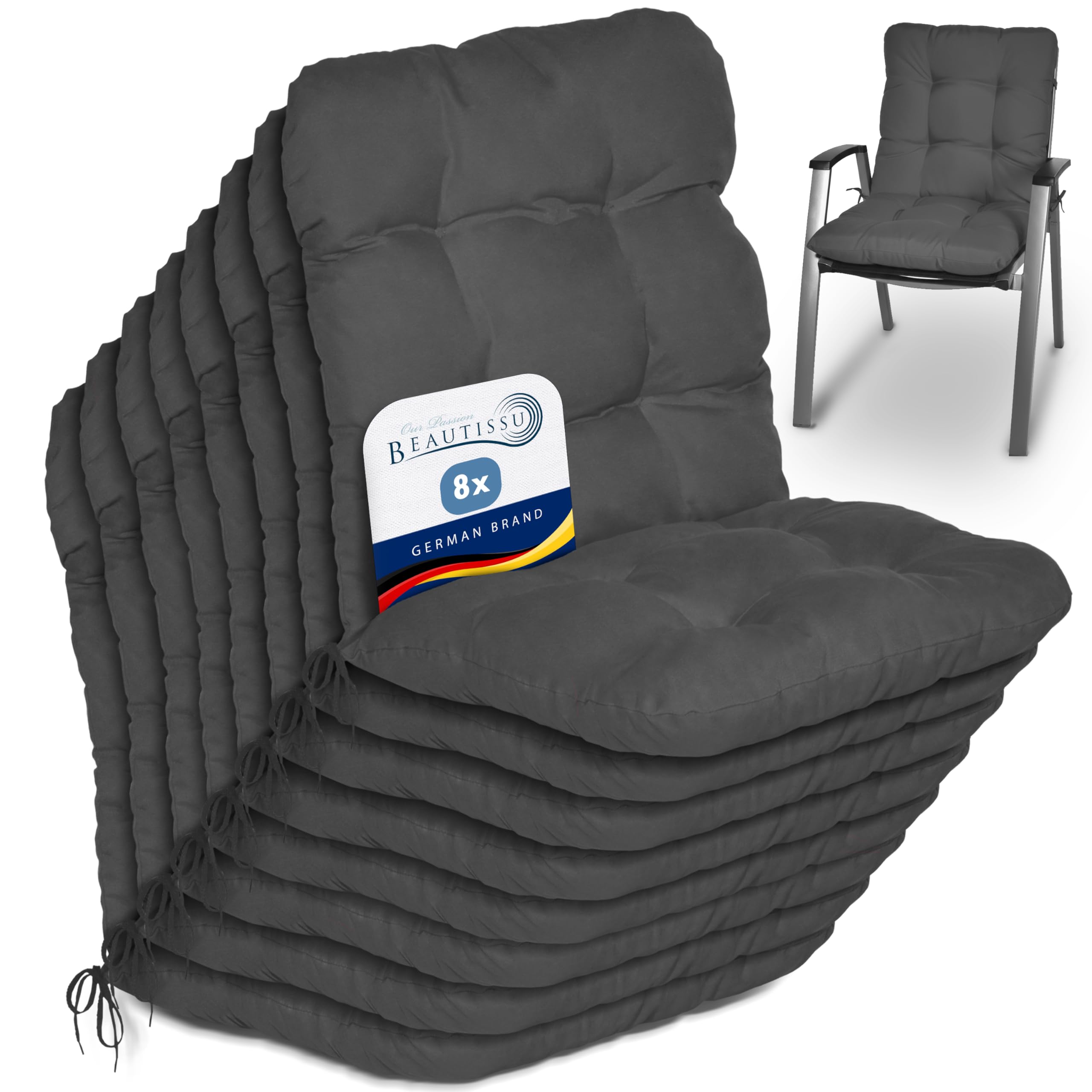Beautissu Set of 8 Lowback Garden Chair Cushions Set 100x50x8 cm - Anthracite Outdoor Seat Cushions for Garden Chairs with Backs Pillows for Recliner Patio Sunbed Bench - Flair NL โ image 1