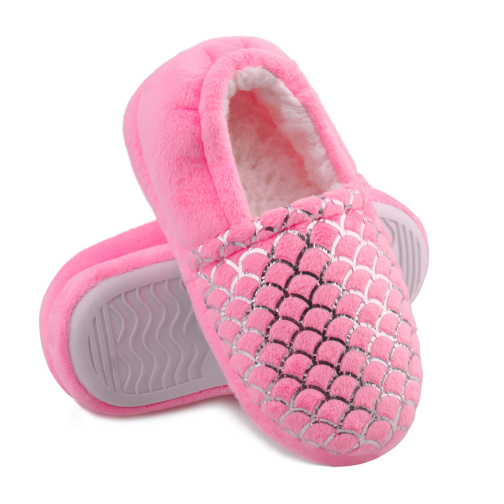 festooningGirls Slippers Mermaid House Shoes Plush Warm Winter Bedroom Kids  Slipper Glitter Pink