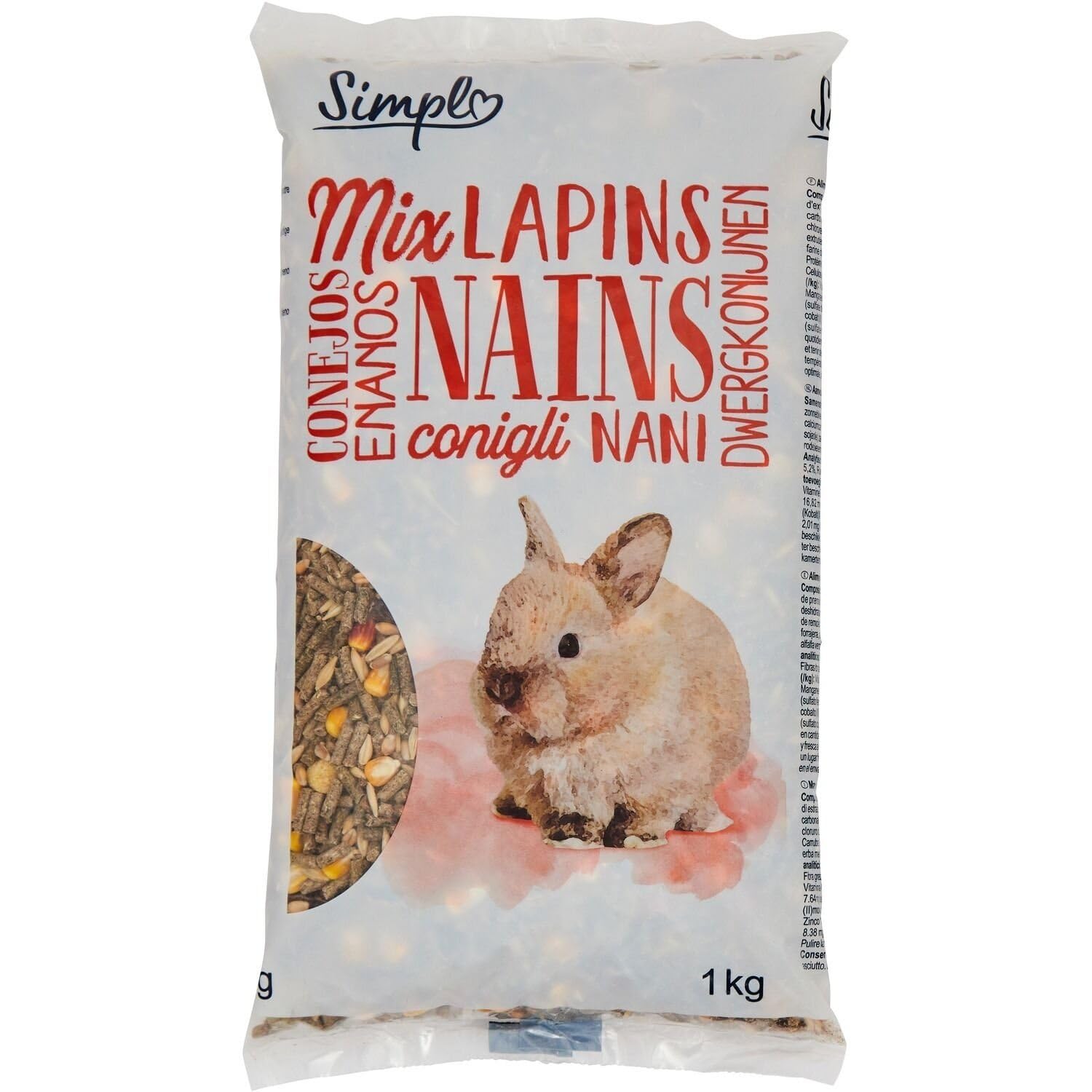 SIMPL – Aliment Complet pour Lapin Nain, Granulés Nutritifs et Savoureux (Sachet 1Kg) - Lot de 4 - Vendu par Lot