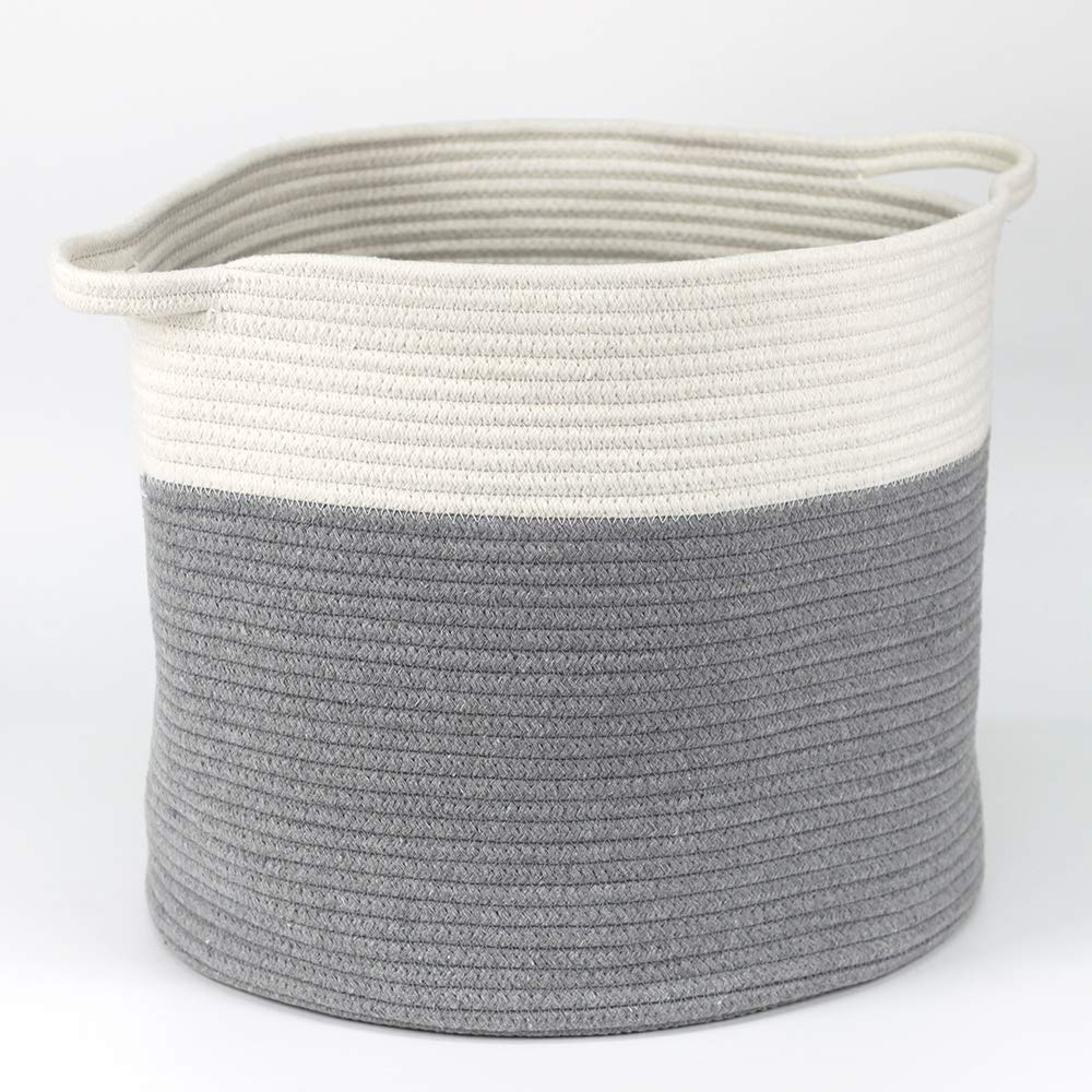 Gray Cotton Rope Woven Laundry Hamper Basket Baby Nursery Toy Organizer for Laundry Blankets Towels Pillows,15.7(D)13.7(H) inches…