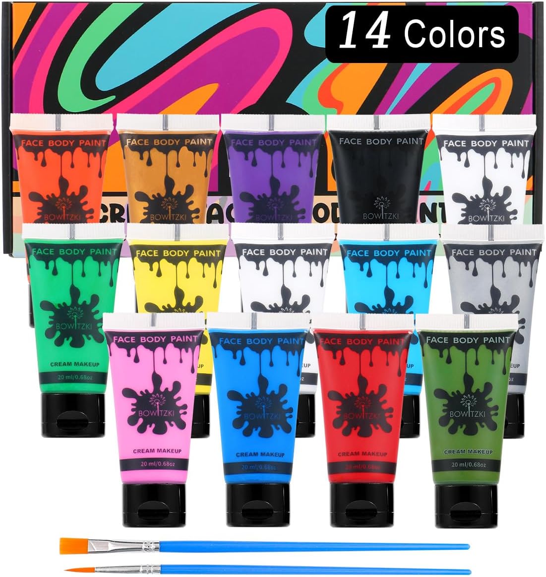 14 Colors Face Body Paint Set Cream Makeup 20ml Water Based Face Painting Special Effects For Adults Halloween Christmas Party Stage Cosplay 0.7OZ Each