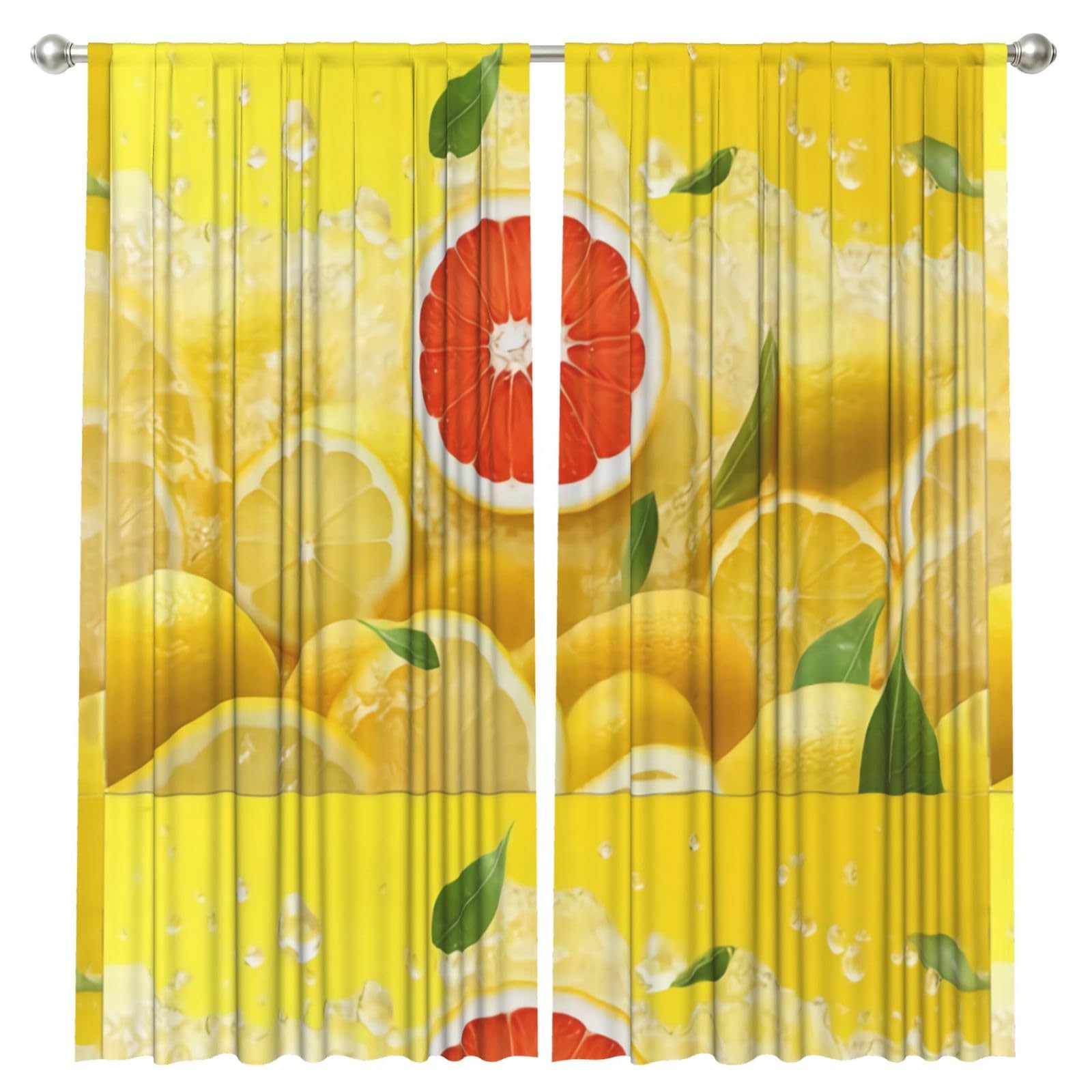 InOmak Summer Lemon, 2 Panels Window Curtains 52 x 84 Inch Blackout Curtains for Living Room Bedroom