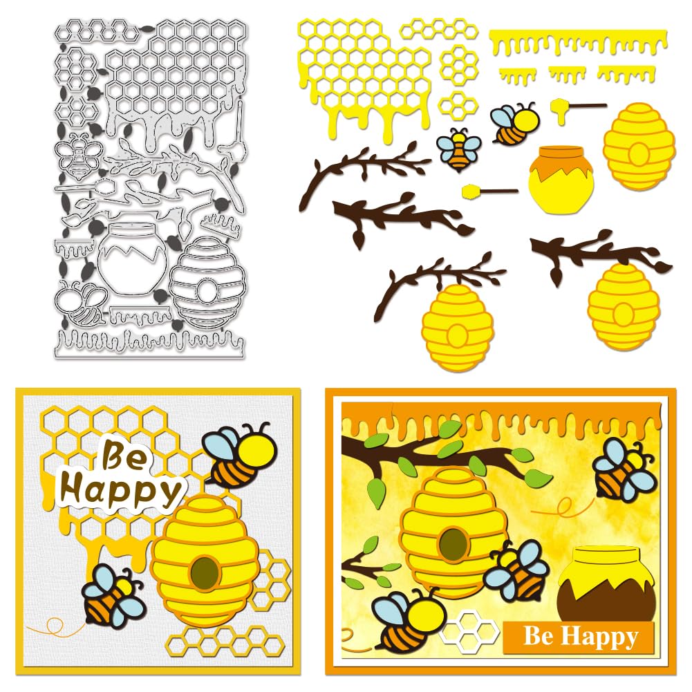 BENECREAT Bee Honeycomb Die Cuts for Card Making, Honey Jar Carbon Steel Template Metal Embossing Cutting Dies for Paper DIY Scrapbooking Album Craft Home Decor