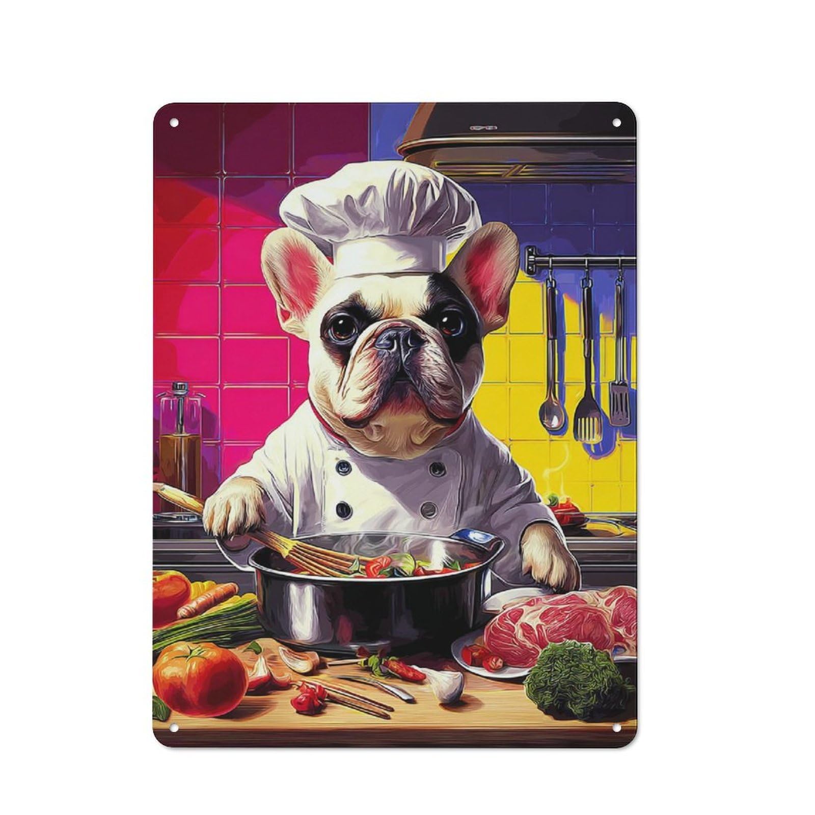 Junmoney Bulldog Chef Cooking Vintage Tin Sign 40X30cm For Home Office Or Studio, For Vintage Wall Decor Fans, For Cafés, Pubs And Restaurants