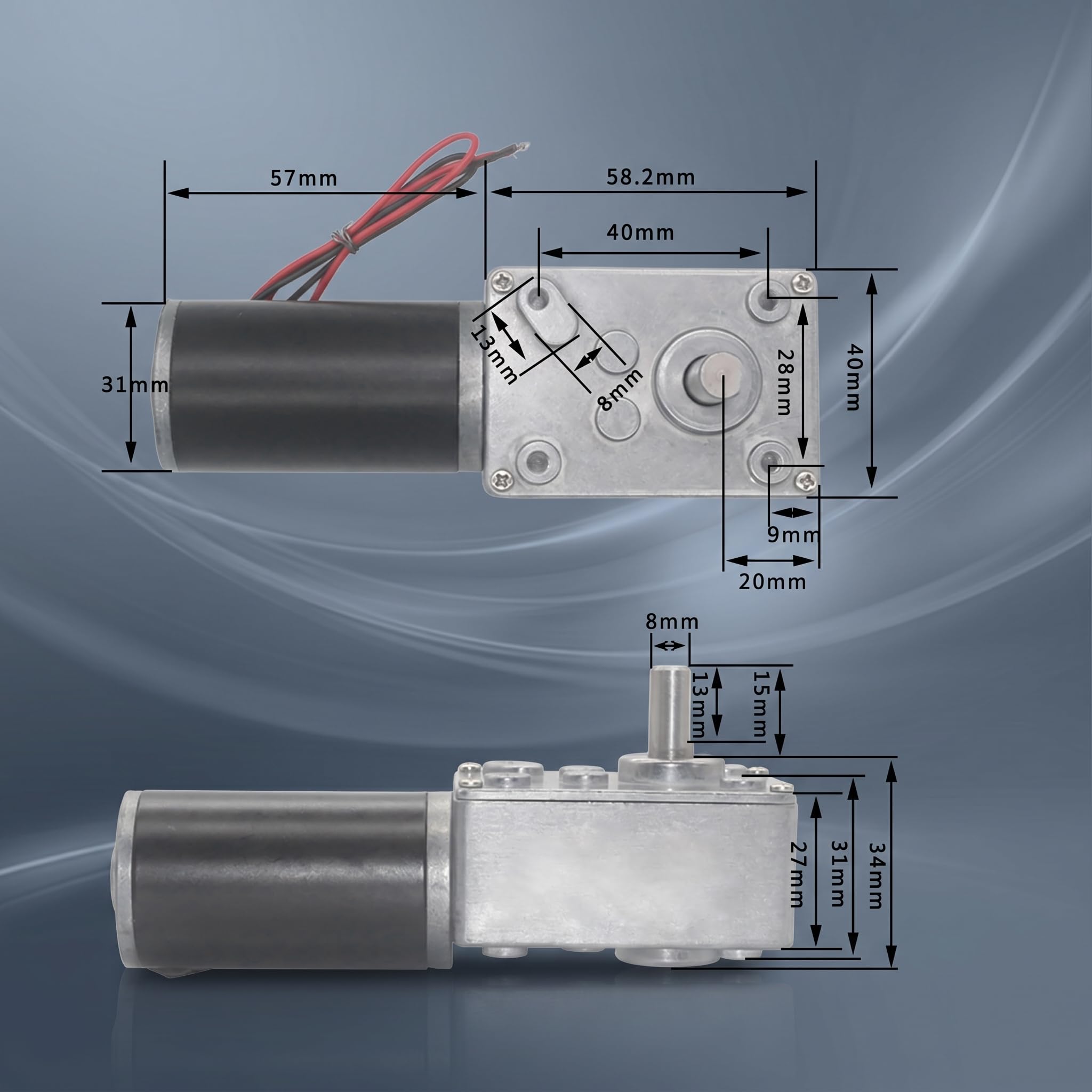 12V Worm Gear Motor - 8mm Shaft -2