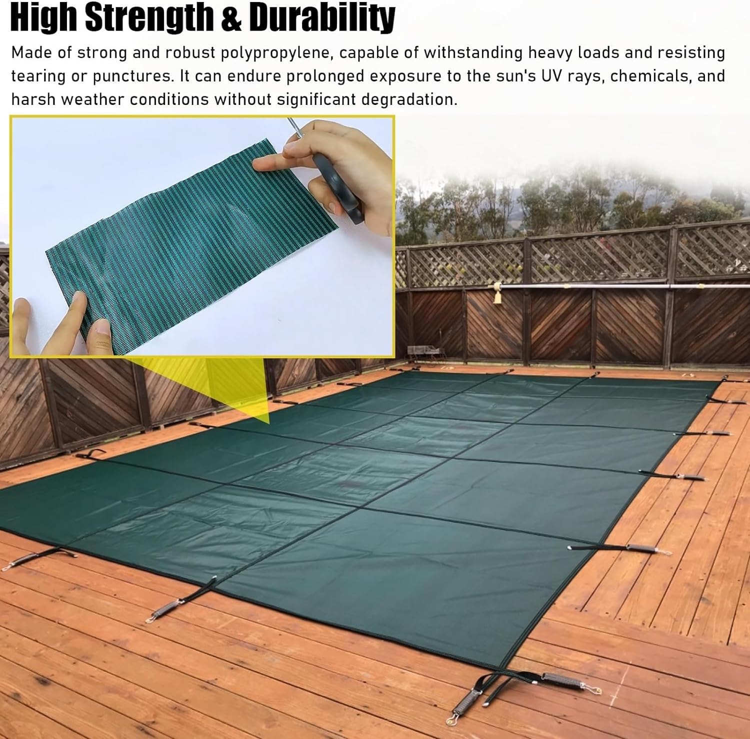 AviiSo Lona Solar para Piscina para Piscinas enterradas rectangulares, 2m/3m/4m/5m/6m/7m/8m/9m/10m Cobertores de Seguridad para Piscinas Malla Verde para Seguridad de niños y Mascotas (Color : Green