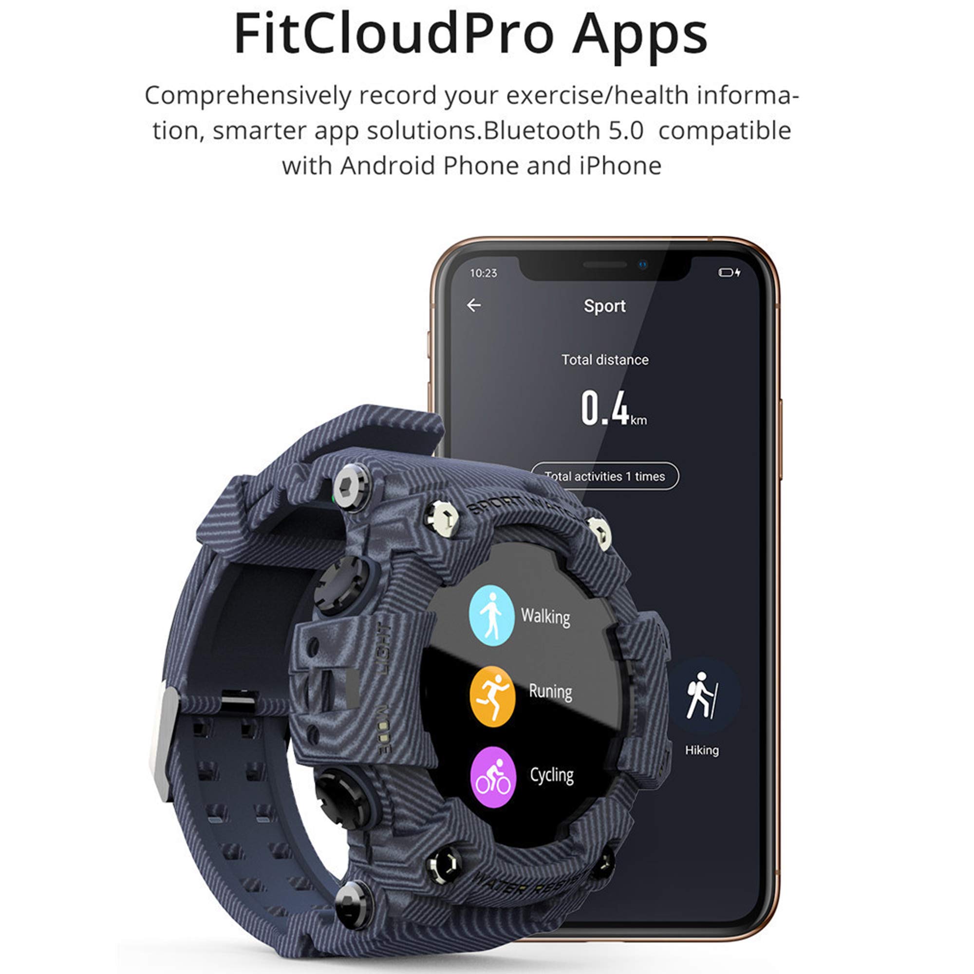Q&N Militare Smart Watch Uomo Sport Smartwatches Impermeabile Fitness Tracker Misuratore di Pressione Sanguigna Cardiofrequenzimetro per Android iOS,Blu