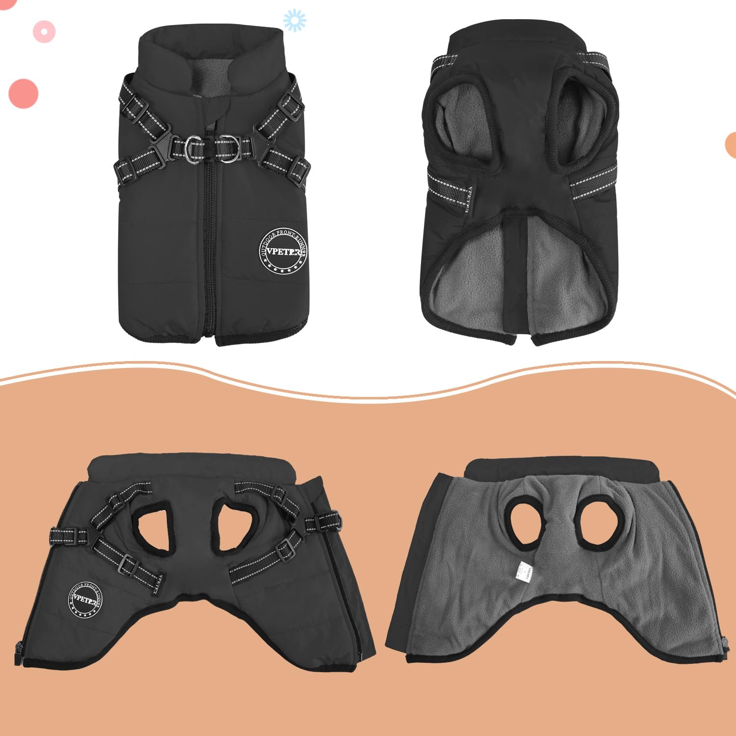 Abrigo de invierno para perro, chaqueta cálida de forro polar acolchado para mascotas con arnés integrado, resistente al viento, reflectante, acogedor, ajustable, abrigo de nieve para
