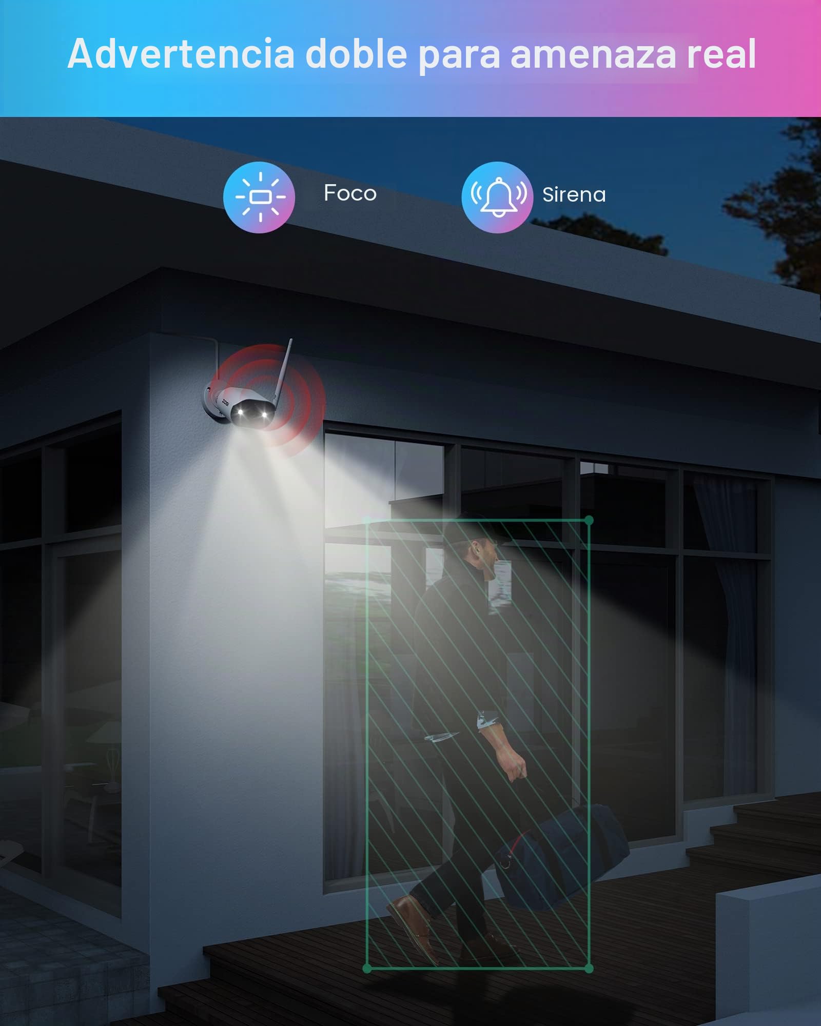 ZOSI 2K 3MP Cámara de Vigilancia WiFi para Kit de Cámara de Seguridad Inalámbrico, Visión Nocturna en Color, Audio Bidireccional, Cámara Adicional C302