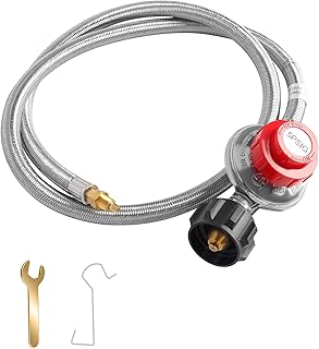 4FT 0-5 PSI Adjustable High Pressure Propane Regulator with Hose, 1/8" Male Connector Fits for Propane Burners, Turkey Fryer, Fish Fryer, Fire Pit, Outdoor Cooking