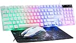 CHONCHOW Gaming LED Backlit Keyboard and Mouse Combo with Emitting Character Adjustable LED Backlight 3200 DPI USB Mouse Multimedia Keys Mechanical Feel for PC Resberry Pi Mac Ps5 (Black)